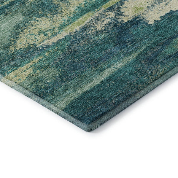 HomeRoots 8' X 10' Contemporary Emerald, Ivory & Teal Abstract Rug - Washable, Stain Resistant & UV Protected 674998
