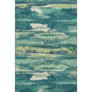 HomeRoots 8' X 10' Contemporary Emerald, Ivory & Teal Abstract Rug - Washable, Stain Resistant & UV Protected 674998