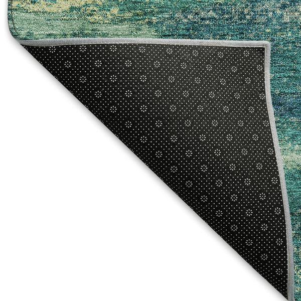 HomeRoots 9' X 12' Emerald Ivory Teal Abstract Washable Area Rug - Durable, Stylish, UV Protected Design 674999