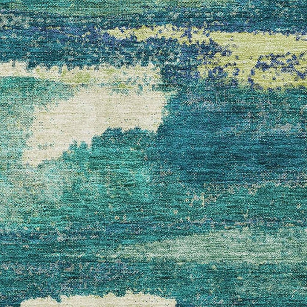 HomeRoots 9' X 12' Emerald Ivory Teal Abstract Washable Area Rug - Durable, Stylish, UV Protected Design 674999
