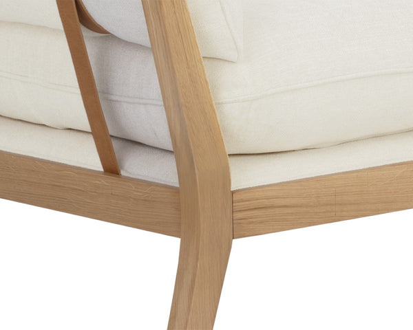 Sunpan ADELINA Daybed - Stylish Heather Ivory Tweed with Solid Oak Frame and Unique Leather Accents 111280