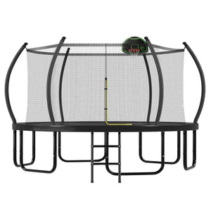 English Elm 16ft Round Outdoor Trampoline Galvanized Steel Frame Basketball Hoop Safety Net N739S000016B
