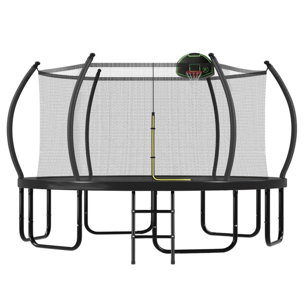 English Elm 16ft Round Outdoor Trampoline Galvanized Steel Frame Basketball Hoop Safety Net N739S000016B