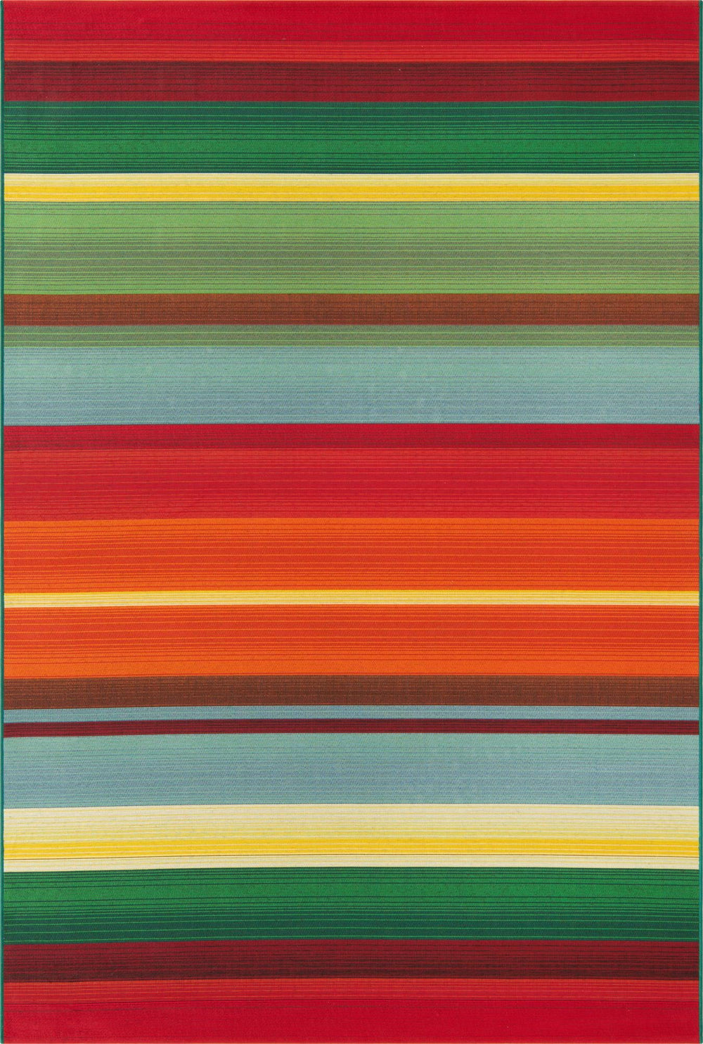 Unique Loom Outdoor Modern Jaco Machine Made Striped Rug Multi, Light Blue/Orange/Red/Yellow/Green/Olive/Brown 5' 3" x 8' 0"