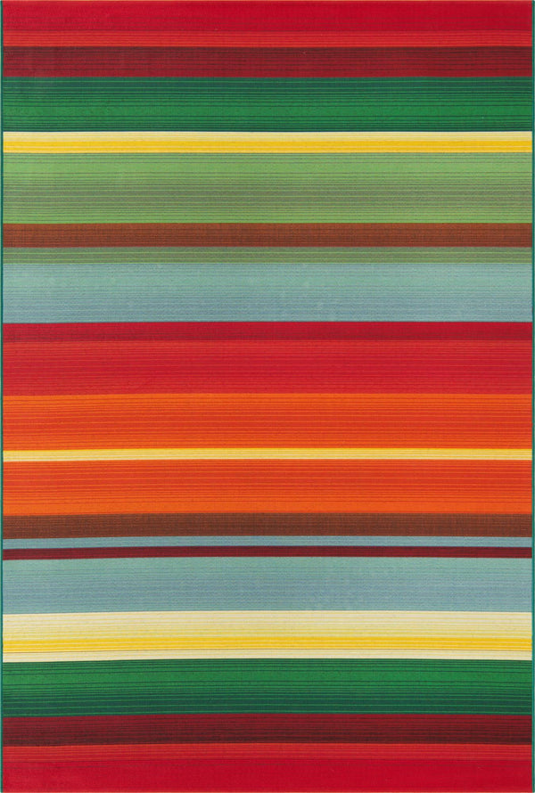 Unique Loom Outdoor Modern Jaco Machine Made Striped Rug Multi, Light Blue/Orange/Red/Yellow/Green/Olive/Brown 5' 3" x 8' 0"