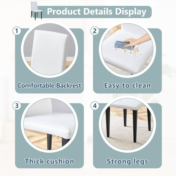 English Elm Two White PU dining chairs with black metal legs, ergonomic cushioned seats, anti-slip feet, modern stylish design (2 pcs) W1151P263130