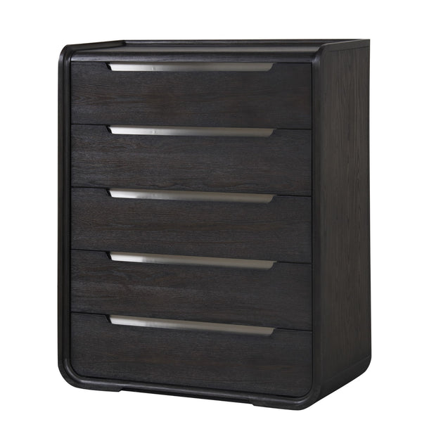 English Elm Modern Sleek 5-Drawer Chest with Gold Square Pulls and Metal Bracket Legs for Luxe Bedroom Storage Black 43 L x 22 W x 55 H B2741P370878