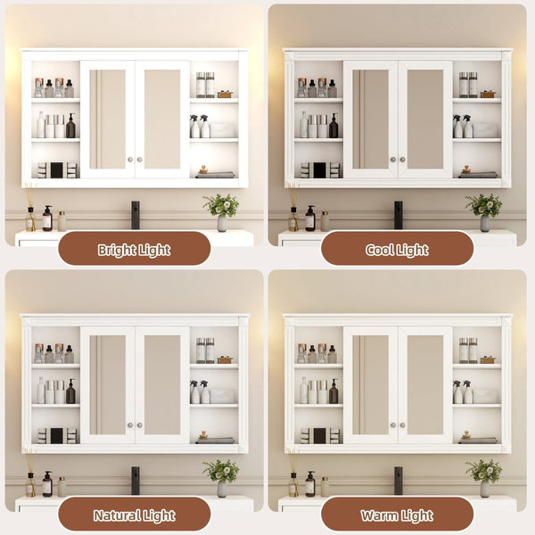 English Elm 47 Inch Wall Mounted Medicine Cabinet with Mirror Open Shelving and Adjustable Storage N710P363550K