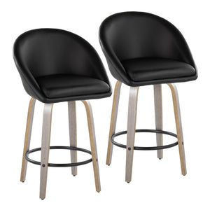 English Elm Fixed-height Swivel Counter Stools with Faux Leather Seats and Chrome Footrest Set of 2 Black B202S01838