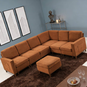 English Elm Modern Modular Sectional Sofa Plush Fabric Upholstery Reconfigurable Living Room Seating Orange W2085S00114