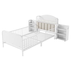 English Elm Twin Solid Wood Platform Bed with Guardrail for Kids, Low-Profile Sturdy Pine Frame, Safe Sleep Solution White 45.87 L x 17.72 W x 11.22 H W2593P337454