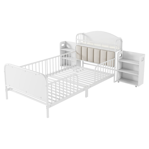 English Elm Twin Solid Wood Platform Bed with Guardrail for Kids, Low-Profile Sturdy Pine Frame, Safe Sleep Solution White 45.87 L x 17.72 W x 11.22 H W2593P337454