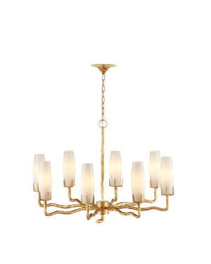 Currey & Company Mathilda Chandelier - Artful Matte Gold Lighting With 8 Milky Glass Shades & Adjustable Drop Length Gold Glass ,Brass 9000-1285-currey-company