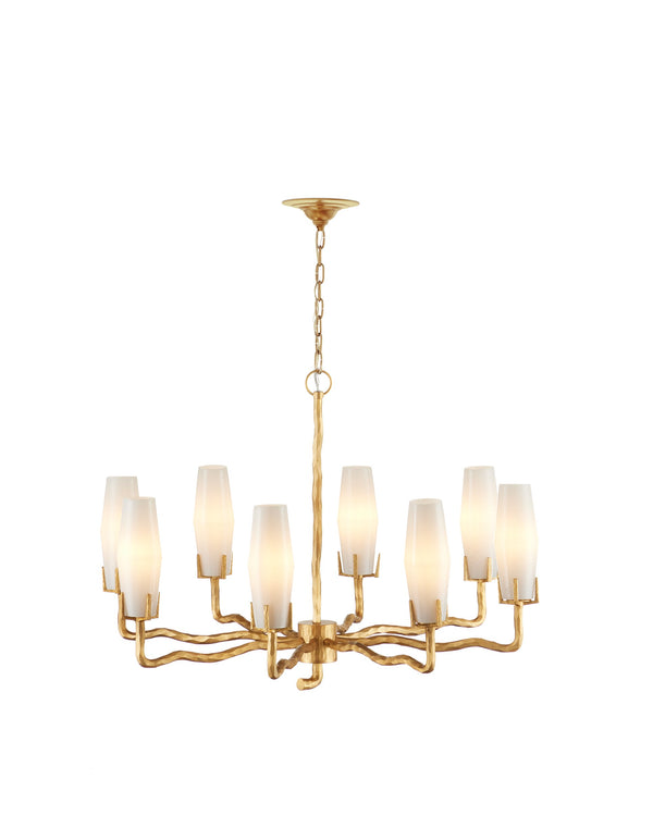 Currey & Company Mathilda Chandelier - Artful Matte Gold Lighting With 8 Milky Glass Shades & Adjustable Drop Length Gold Glass ,Brass 9000-1285-currey-company