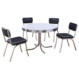 English Elm Marla Mid-Century 5-Piece Dining Set White & Chrome with Round Table and Upholstered Black Chairs B062S01023