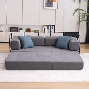 English Elm Folding Sofa Bed with Corduroy Cover, 78.5" Convertible Futon Couch, No-Assembly Foam Spring Mattress, Compact Sleeper for Living Room Grey W2915P276678