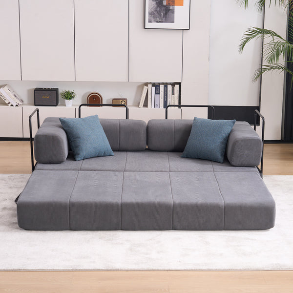 English Elm Folding Sofa Bed with Corduroy Cover, 78.5" Convertible Futon Couch, No-Assembly Foam Spring Mattress, Compact Sleeper for Living Room Grey W2915P276678