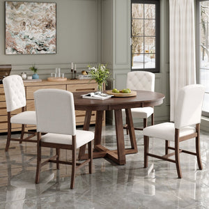 English Elm Trexm Retro 5 Piece Extendable Round Dining Set with Button Tufted Upholstered Chairs Walnut ST000094AAD-2026