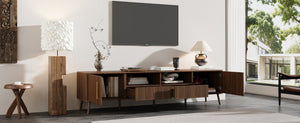 English Elm 78 Inch Walnut Entertainment Center Fluted Doors Solid Wood Legs for Living Room N710P372538P