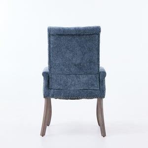 English Elm Upholstered Chenille Club Dining Chair Tufted High Back with Curved Solid Wood Legs Blue W1143P449346