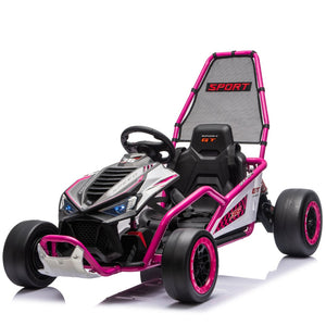 English Elm 24v Dual Motor Kids Go Kart with Drift Mode Roll Cage and Rear Suspension Ages 6 to 12 Rose Pink W1578P454058