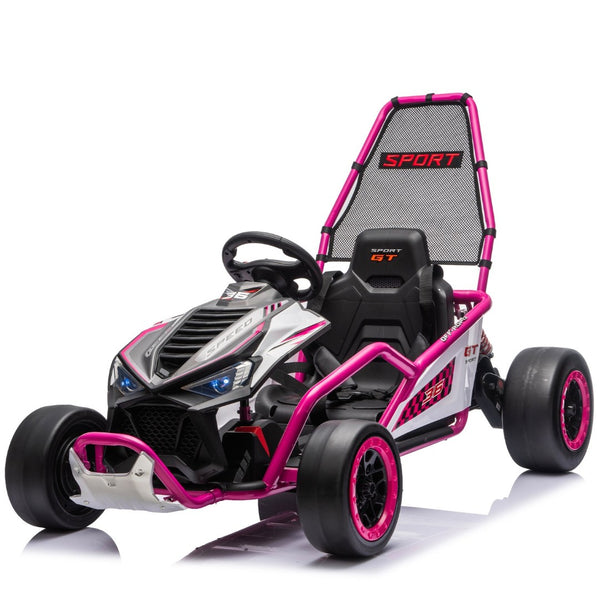 English Elm 24v Dual Motor Kids Go Kart with Drift Mode Roll Cage and Rear Suspension Ages 6 to 12 Rose Pink W1578P454058