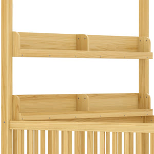 English Elm Full House Floor Bed with Door and Guardrails for Kids, Solid Wood Double Full, Safe Play Nook Natural W1580P359334