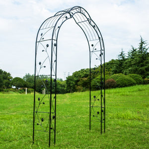 English Elm Metal Gothic Arch Garden Arbor Powder Coated Steel Trellis for Climbing Roses Black W158681100