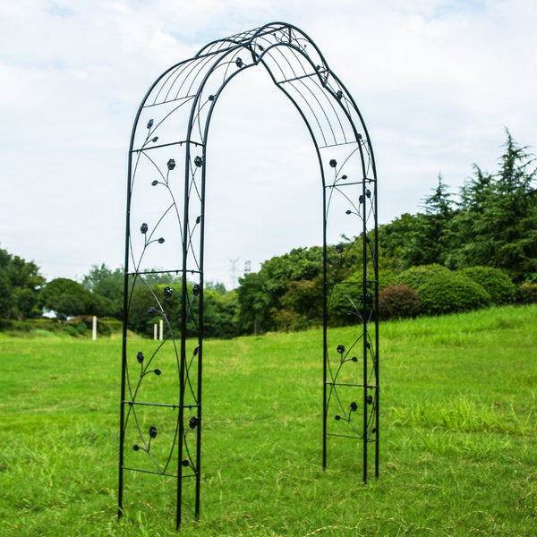 English Elm Metal Gothic Arch Garden Arbor Powder Coated Steel Trellis for Climbing Roses Black W158681100