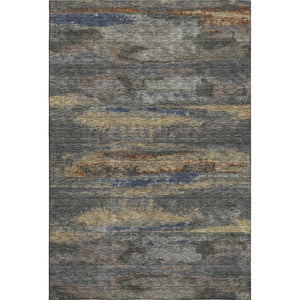 HomeRoots 10' X 14' Modern Graphite, Gold & Blue Abstract Washable Area Rug with UV Protection & Durability 675006