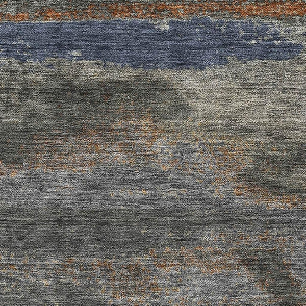 HomeRoots 10' X 14' Modern Graphite, Gold & Blue Abstract Washable Area Rug with UV Protection & Durability 675006