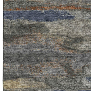 HomeRoots 10' X 14' Modern Graphite, Gold & Blue Abstract Washable Area Rug with UV Protection & Durability 675006