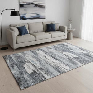 HomeRoots 5' X 8' Modern Gray and Ivory Abstract Area Rug - Washable, UV-Protected, Perfect for High-Traffic Areas 675008