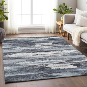 HomeRoots 5' X 8' Modern Gray and Ivory Abstract Area Rug - Washable, UV-Protected, Perfect for High-Traffic Areas 675008