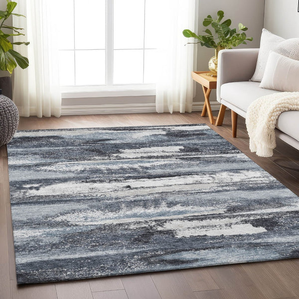 HomeRoots 5' X 8' Modern Gray and Ivory Abstract Area Rug - Washable, UV-Protected, Perfect for High-Traffic Areas 675008