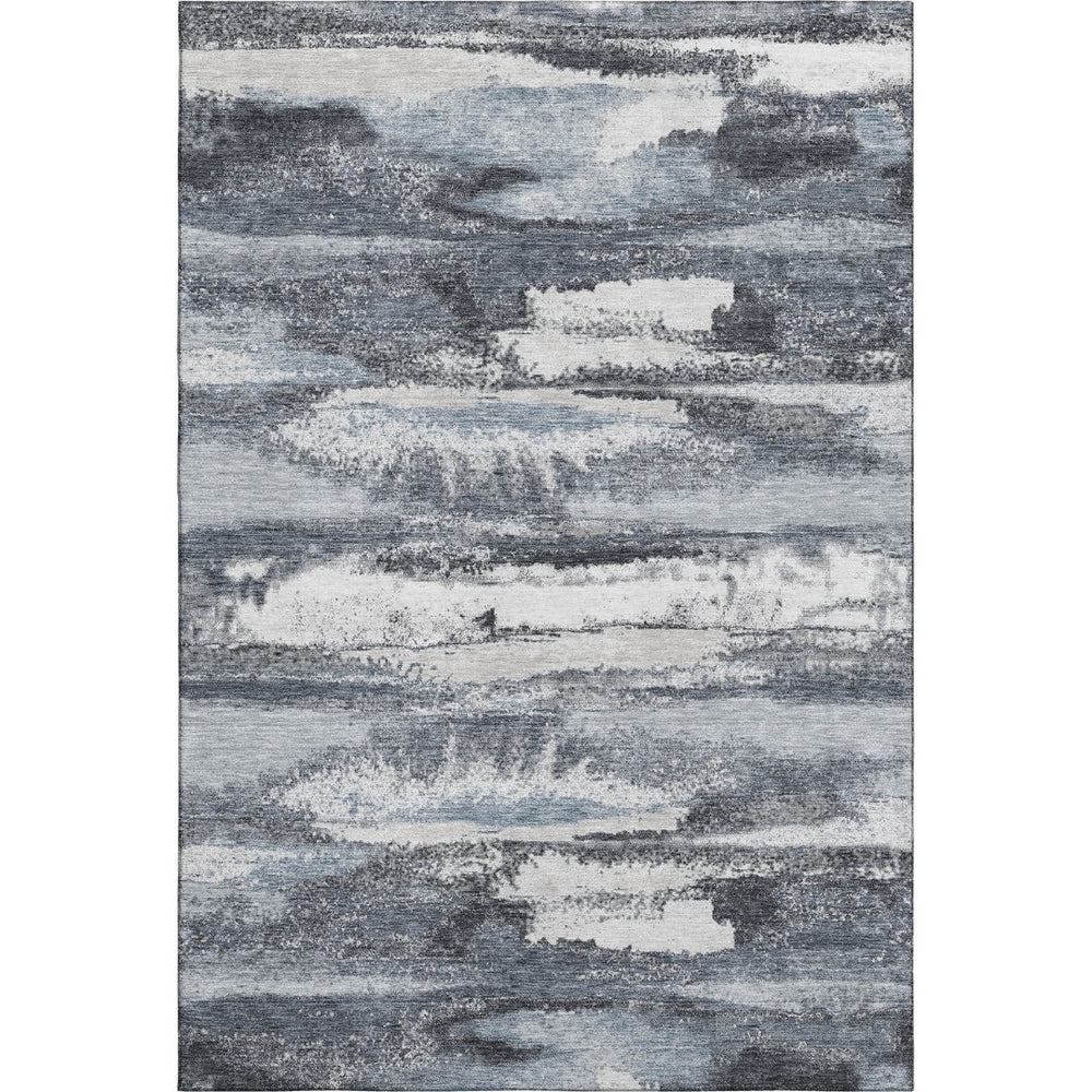 HomeRoots 5' X 8' Modern Gray and Ivory Abstract Area Rug - Washable, UV-Protected, Perfect for High-Traffic Areas 675008