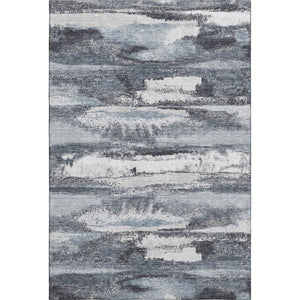 HomeRoots 5' X 8' Modern Gray and Ivory Abstract Area Rug - Washable, UV-Protected, Perfect for High-Traffic Areas 675008