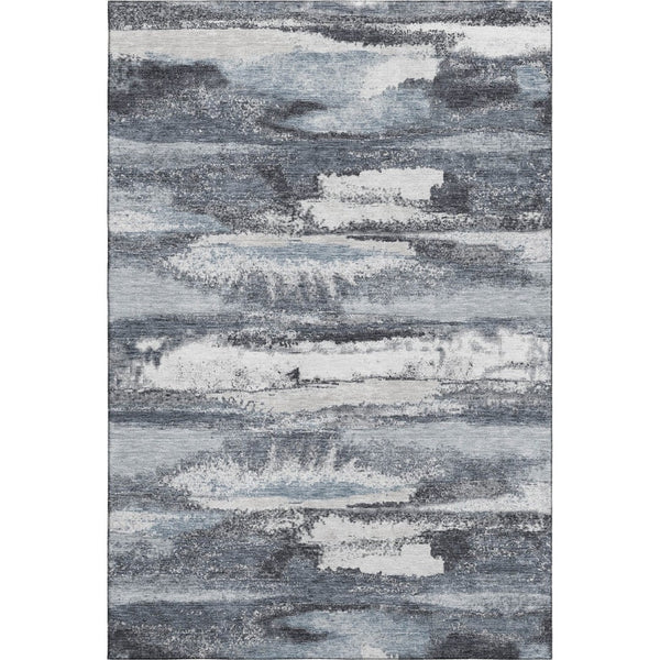 HomeRoots 5' X 8' Modern Gray and Ivory Abstract Area Rug - Washable, UV-Protected, Perfect for High-Traffic Areas 675008