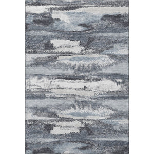 HomeRoots 5' X 8' Modern Gray and Ivory Abstract Area Rug - Washable, UV-Protected, Perfect for High-Traffic Areas 675008