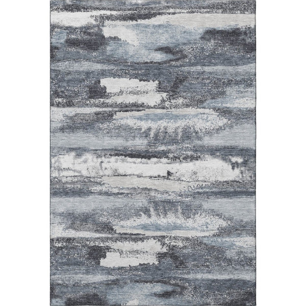 HomeRoots 5' X 8' Modern Gray and Ivory Abstract Area Rug - Washable, UV-Protected, Perfect for High-Traffic Areas 675008