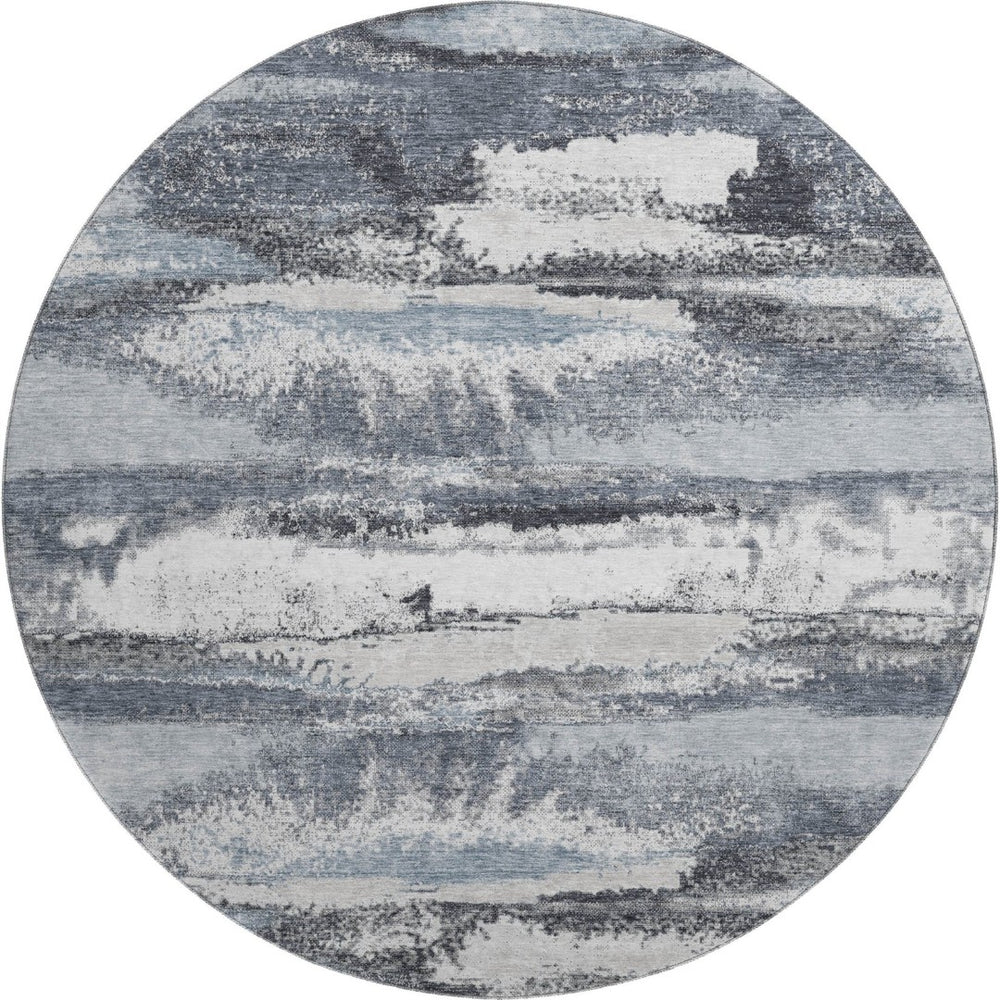HomeRoots 8' Gray And Ivory Abstract Round Rug – Washable, UV-Protected, Stain-Resistant, Perfect for Busy Homes! 675009