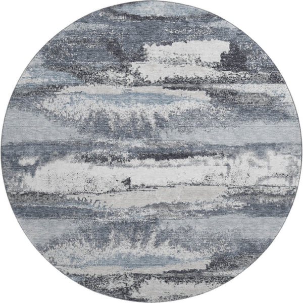 HomeRoots 8' Gray And Ivory Abstract Round Rug – Washable, UV-Protected, Stain-Resistant, Perfect for Busy Homes! 675009