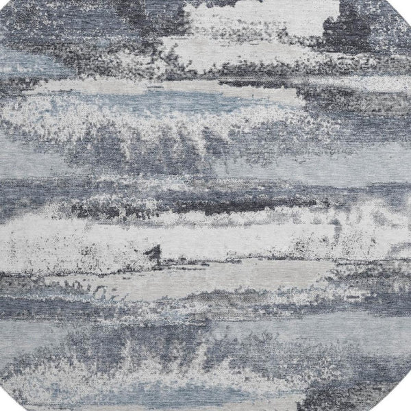 HomeRoots 8' Gray And Ivory Abstract Round Rug – Washable, UV-Protected, Stain-Resistant, Perfect for Busy Homes! 675009