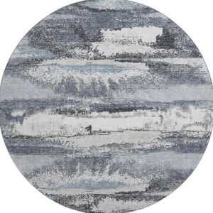 HomeRoots 8' Gray And Ivory Abstract Round Rug – Washable, UV-Protected, Stain-Resistant, Perfect for Busy Homes! 675009