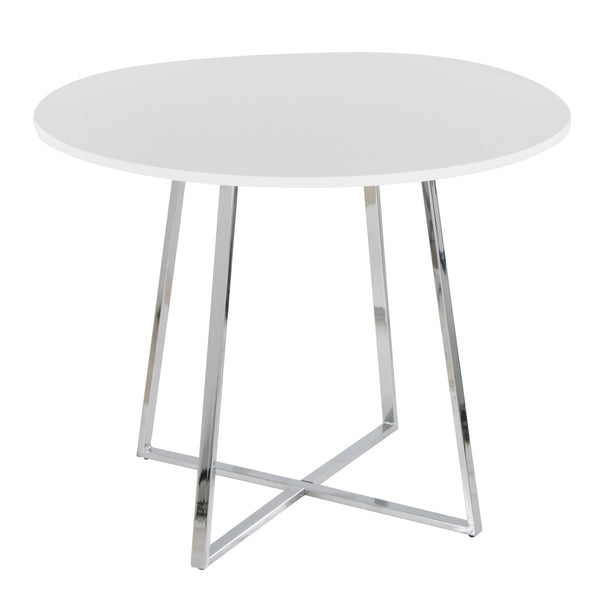 English Elm Cosmo Canary Modern Dining Table With Chrome Base & White Mdf Top – Glamorous Design For 4 B202S01120