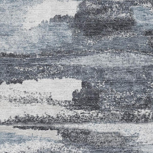 HomeRoots 9' X 12' Gray And Ivory Abstract Washable Area Rug - Stylish, Durable, Stain-Resistant, UV Protected Design 675011