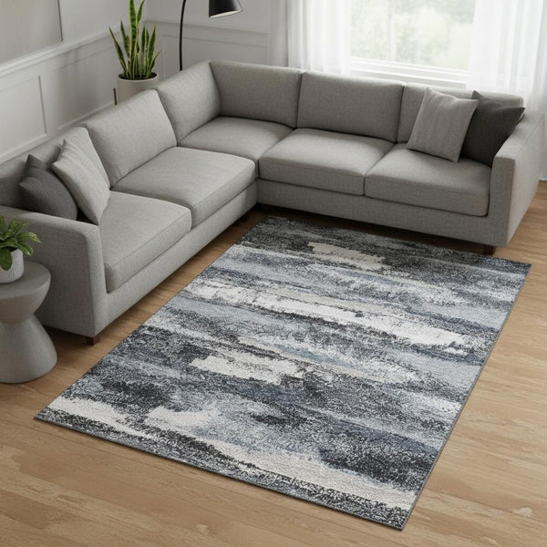 HomeRoots 10' Gray and Ivory Washable Area Rug - Stylish, Stain-Resistant, UV-Protected for High-Traffic Homes 675012