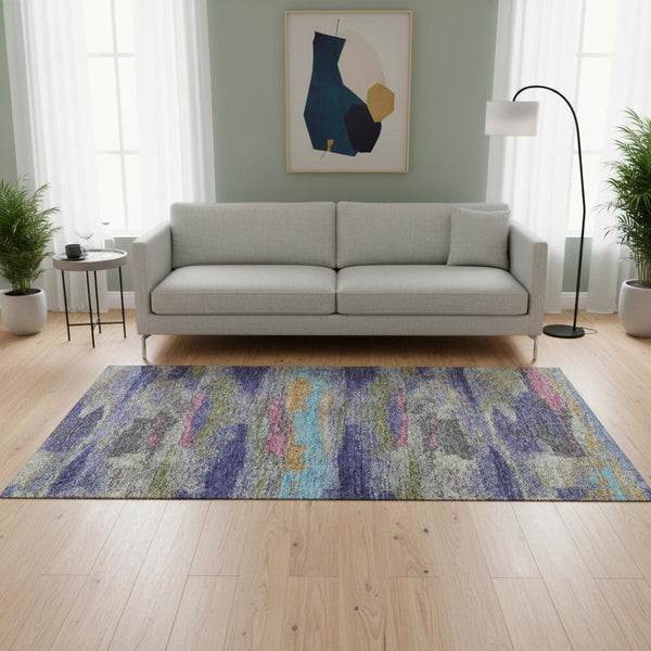 HomeRoots 5' X 8' Modern Abstract Washable Area Rug in Lavender-Pink & Orange with UV Protection & Durability 675014