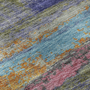 HomeRoots 8' Round Abstract Washable Rug in Lavender, Pink & Orange - UV Protected, Stain-Resistant Design! 675015