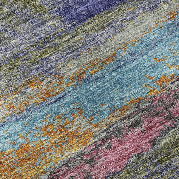 HomeRoots 8' Round Abstract Washable Rug in Lavender, Pink & Orange - UV Protected, Stain-Resistant Design! 675015